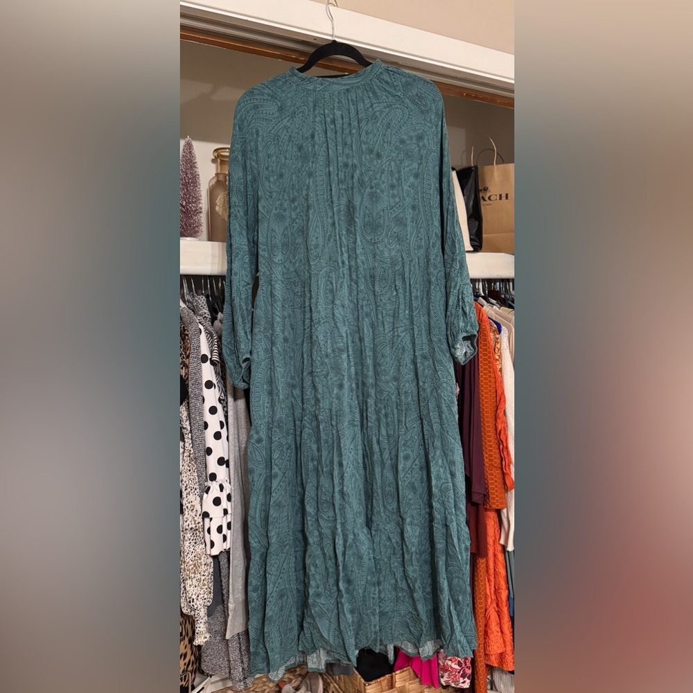 A New Day Green Pleated Tiered Long Sleeve Sundress